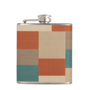 Modern Teal & Beige Geometric Blocks Hip Flask