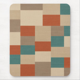 Modern Teal & Beige Geometric Blocks Mouse Pad