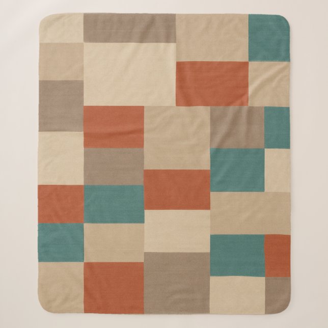 Modern Teal & Beige Geometric Blocks Sherpa Blanket (Front)