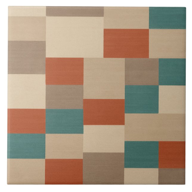 Modern Teal & Beige Geometric Blocks Tile (Front)