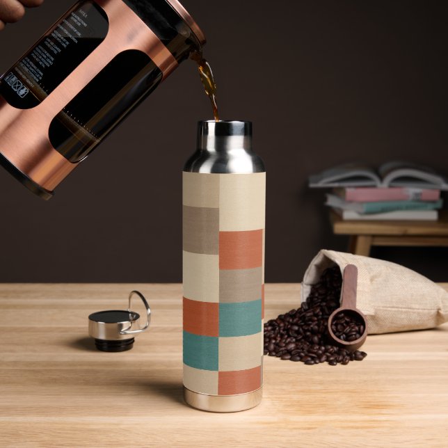 Modern Teal & Beige Geometric Blocks Water Bottle (Coffee (Rotated))