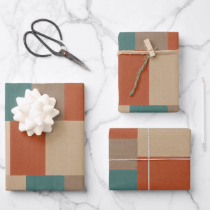 Modern Teal & Beige Geometric Blocks Wrapping Paper Sheet