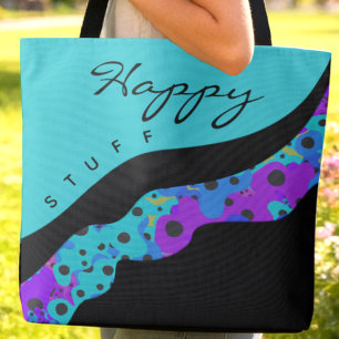 Modern Teal Black And Purple Wave Tote Bag