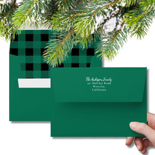 Modern Teal & Black Christmas Buffalo Plaid Envelope