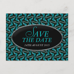 Modern Teal Black Pattern Save the Date Postcard