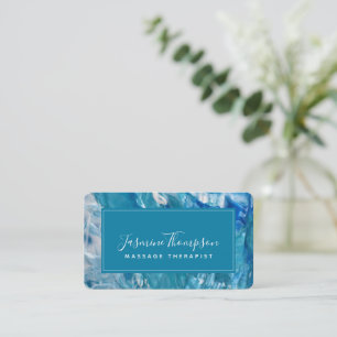 Modern Teal Blue Abstract Art Round Business Card