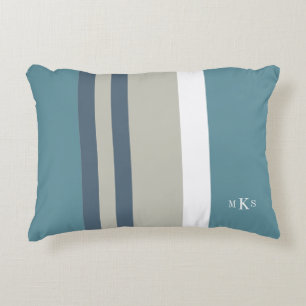Modern Teal Blue and Tan Striped Personalized Accent Pillow