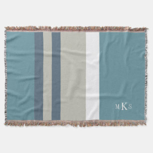 Modern Teal Blue and Tan Striped Personalized Throw Blanket