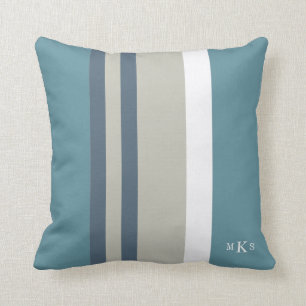 Modern Teal Blue and Tan Striped Personalized Throw Pillow