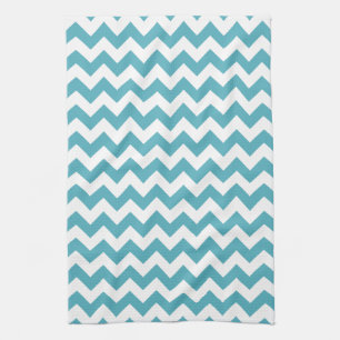 Modern Teal Blue and White Chevron Zigzag Pattern Kitchen Towel