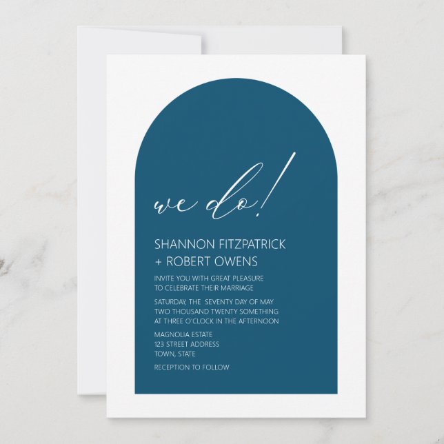 Modern Teal Blue Arch Photo Invitation (Front)