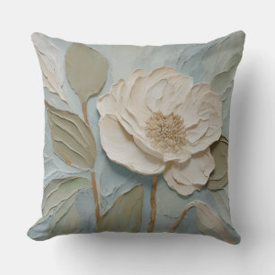 Modern Teal Blue Cream Sage Floral Throw Pillow