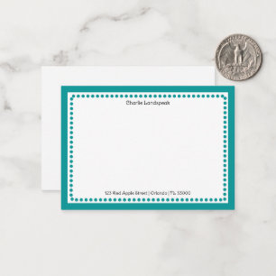 Modern Teal Blue Dotted Frame Custom Name, Address Card