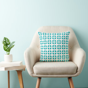 Modern Teal Blue Geometric Segmented Circle Throw Pillow
