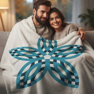 Modern Teal Blue Geometric Star Flower Custom Fleece Blanket