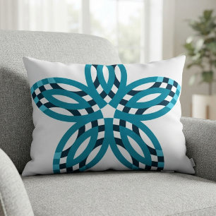 Modern Teal Blue Geometric Star Flower Custom Throw Pillow