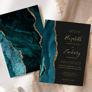 Modern Teal Blue Gold Agate Dark Wedding