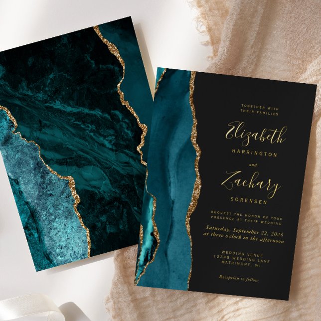 Modern Teal Blue Gold Agate Dark Wedding (Creator Uploaded)