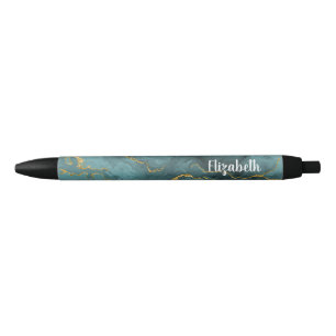 Modern Teal Blue Gold Agate Geode Pen