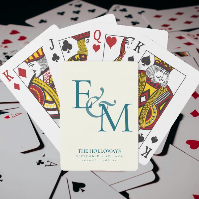 Modern Teal Blue Monogram Wedding Guest Book Playing Cards (Modern Teal Blue Monogram Wedding Guest Book Poker Cards)
