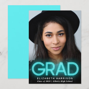 Modern Teal Blue Neon Graduation Announcement