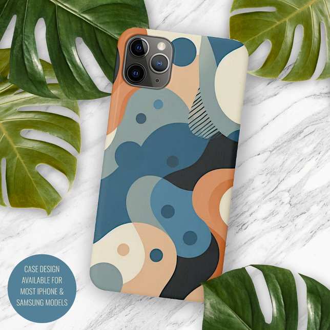 Modern Teal Blue Orange Grey Black Art Pattern Case-Mate iPhone Case (Creator Uploaded)