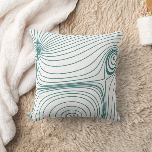 Modern Teal Blue Psychedelic Topographic Line Art  Throw Pillow