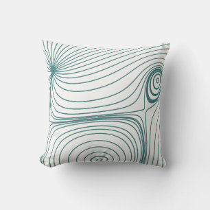 Modern Teal Blue Psychedelic Topographic Line Art Throw Pillow