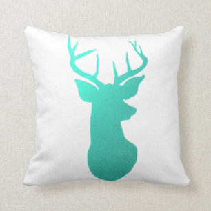 Modern Teal Blue Reindeer / Antler Nature Throw Pillow