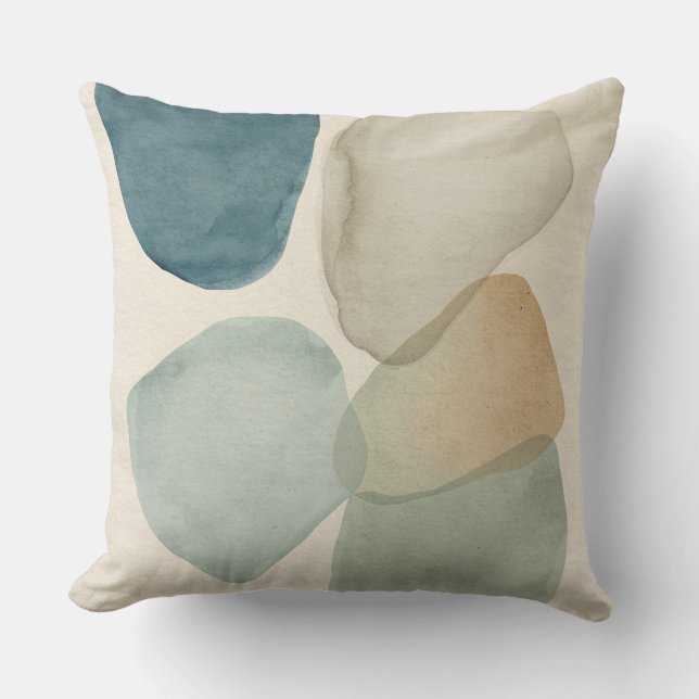 Modern Teal Blue Sage Green Abstract Colour Block Throw Pillow (Front)