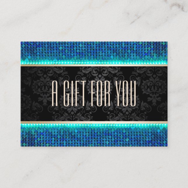 Modern Teal & Blue Sequin Gift Certificate (Front)
