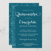 Modern Teal Blue Silver Sparkle Quinceanera