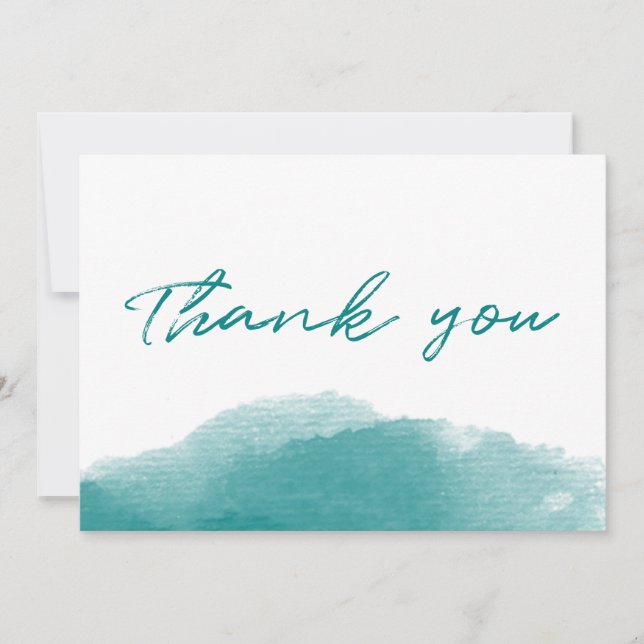 Modern Teal Blue Watercolor Script Thank you Card (Front)