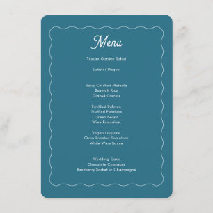 Modern Teal Blue Wave Frame Script Wedding  Menu