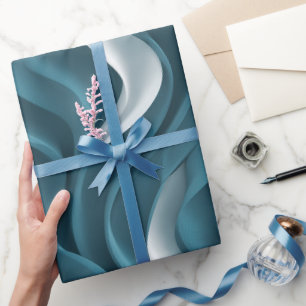 Modern Teal Blue Wave Motion Abstract Pattern Wrapping Paper