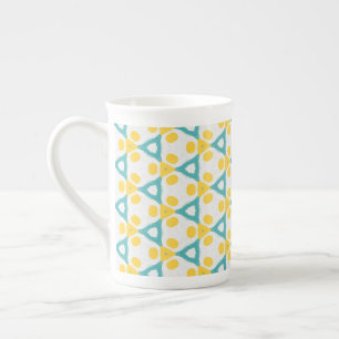 Modern Teal Blue Yellow & White Geometric Pattern  Bone China Mug