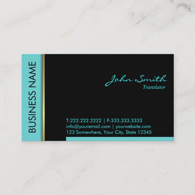 Modern Teal Border Translator Business Card (Front)