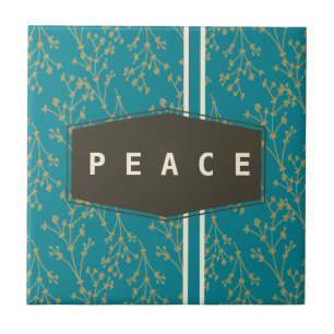 Modern Teal Botanical Berry Peace Tile