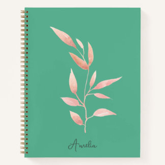 Modern Teal Botanical Leaves Decorative Throw Notebook