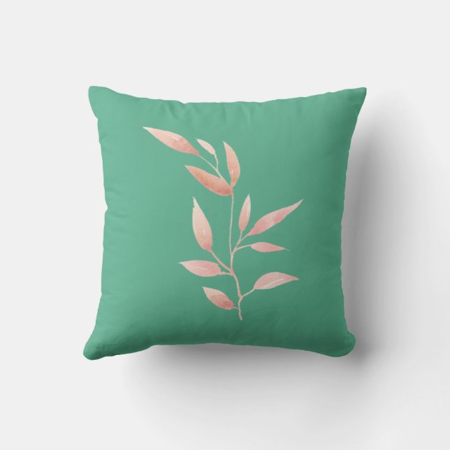 Modern Teal Botanical Leaves Decorative Throw  Pillow (Back)