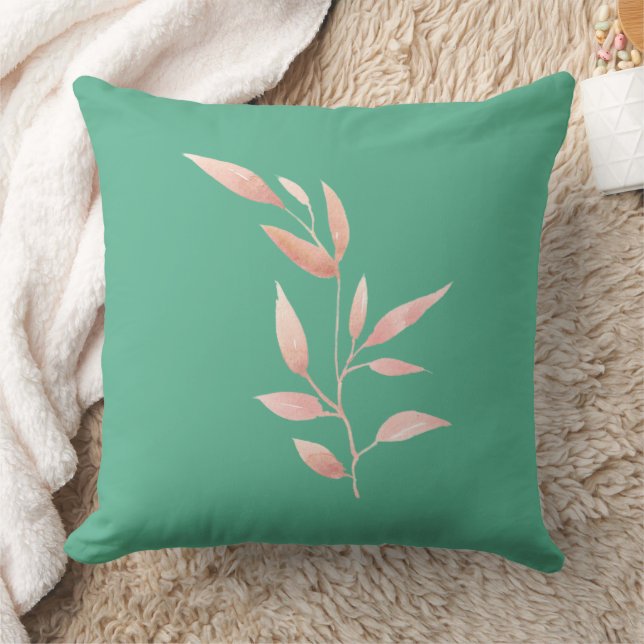 Modern Teal Botanical Leaves Decorative Throw  Pillow (Blanket)