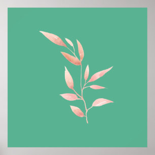 Modern Teal Botanical Leaves Decorative Throw  Poster