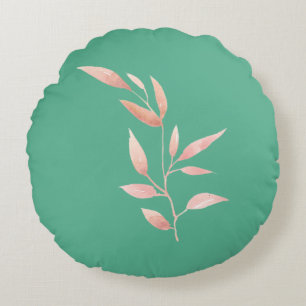 Modern Teal Botanical Leaves Decorative Throw Round Pillow