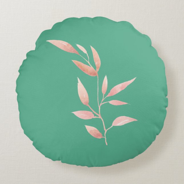 Modern Teal Botanical Leaves Decorative Throw  Round Pillow (Front)