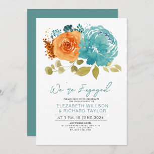 Modern Teal Burnt Orange Floral Engagement Party Invitation