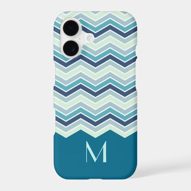 Modern Teal Chevron Stripes Monogram (Back)