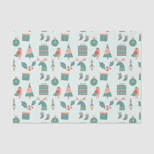 Modern Teal Christmas Icons Pattern Tissue Paper (Front)