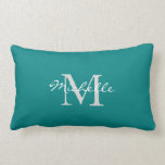 Modern teal coloured personal monogram and name lumbar pillow<br><div class="desc">Modern teal coloured personal monogram and name typography Pillow.
You can easily change the text.</div>