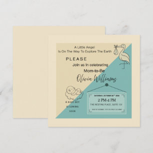 Modern Teal & Cream Minimalist Stork Baby Shower I Invitation