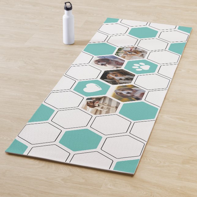 Modern Teal Cute Dog Pets Animals Photo Geometric  Yoga Mat (In Situ)
